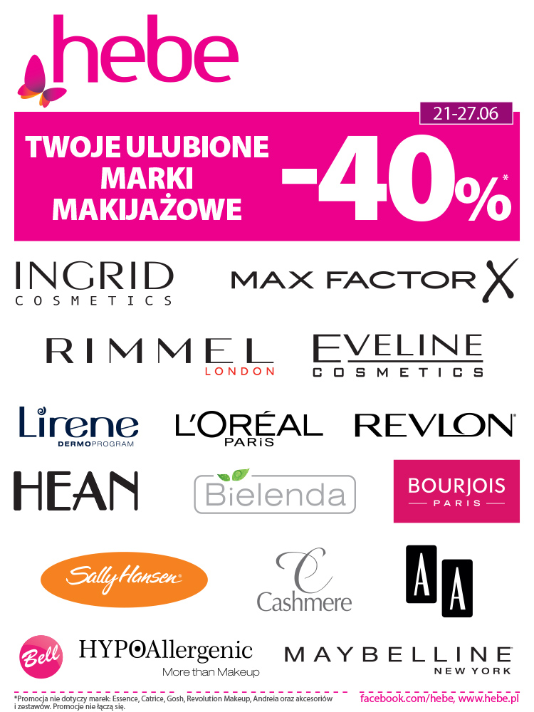 HEBE Twoje ulubione marki makijażowe – 40% *